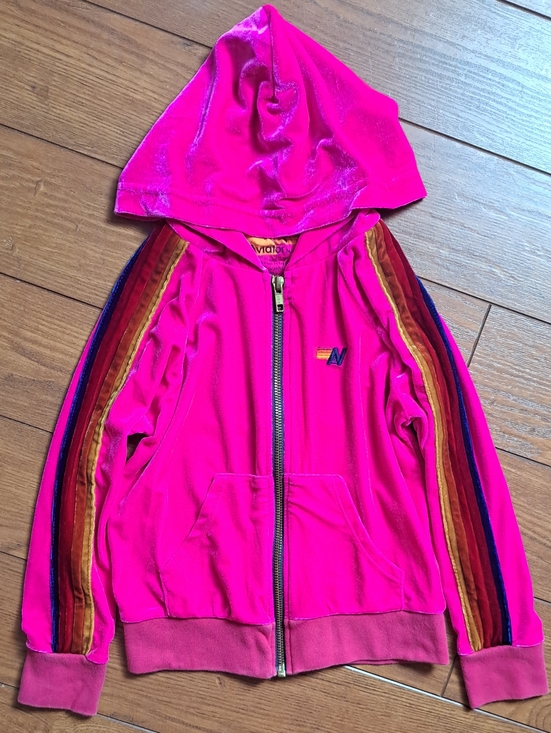Aviator Nation Other - Aviator Nation Kids Neon Pink Velvet 5 Stripe Zip Hoodie Size 6